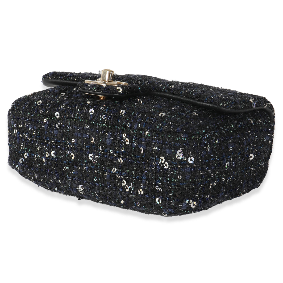 Black Ecru Tweed Mini Pearl Handle Flap Bag