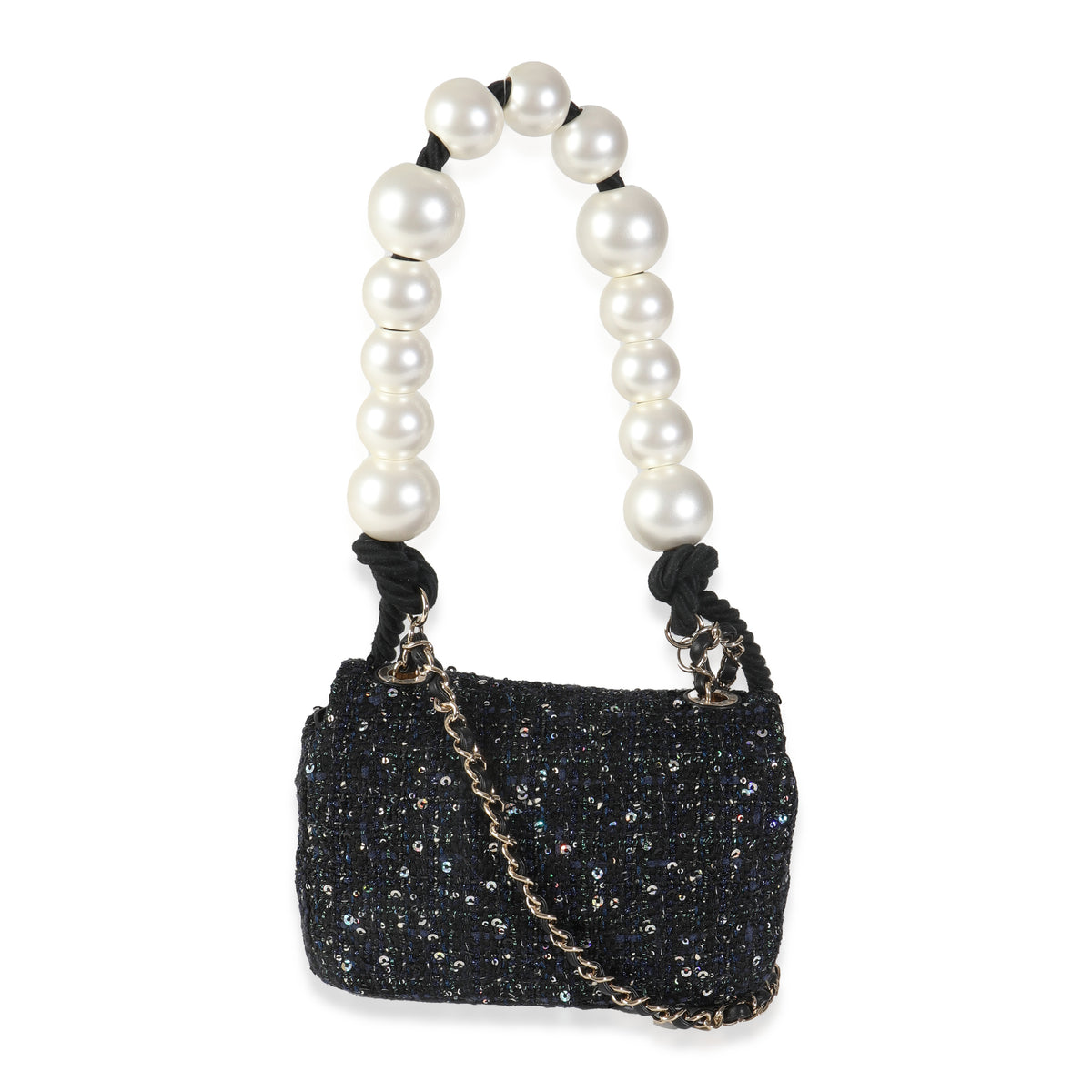 Black Ecru Tweed Mini Pearl Handle Flap Bag