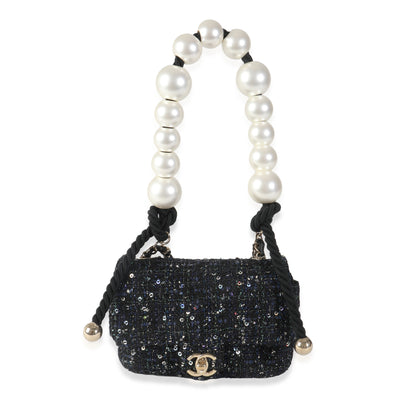 Black Ecru Tweed Mini Pearl Handle Flap Bag