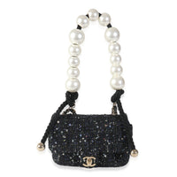 Black Ecru Tweed Mini Pearl Handle Flap Bag
