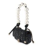 Black Ecru Tweed Mini Pearl Handle Flap Bag