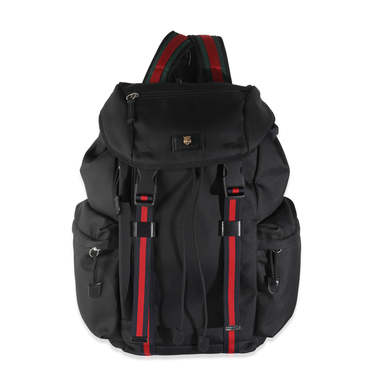 Black Techno Canvas Web Double Buckle Backpack
