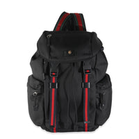 Black Techno Canvas Web Double Buckle Backpack