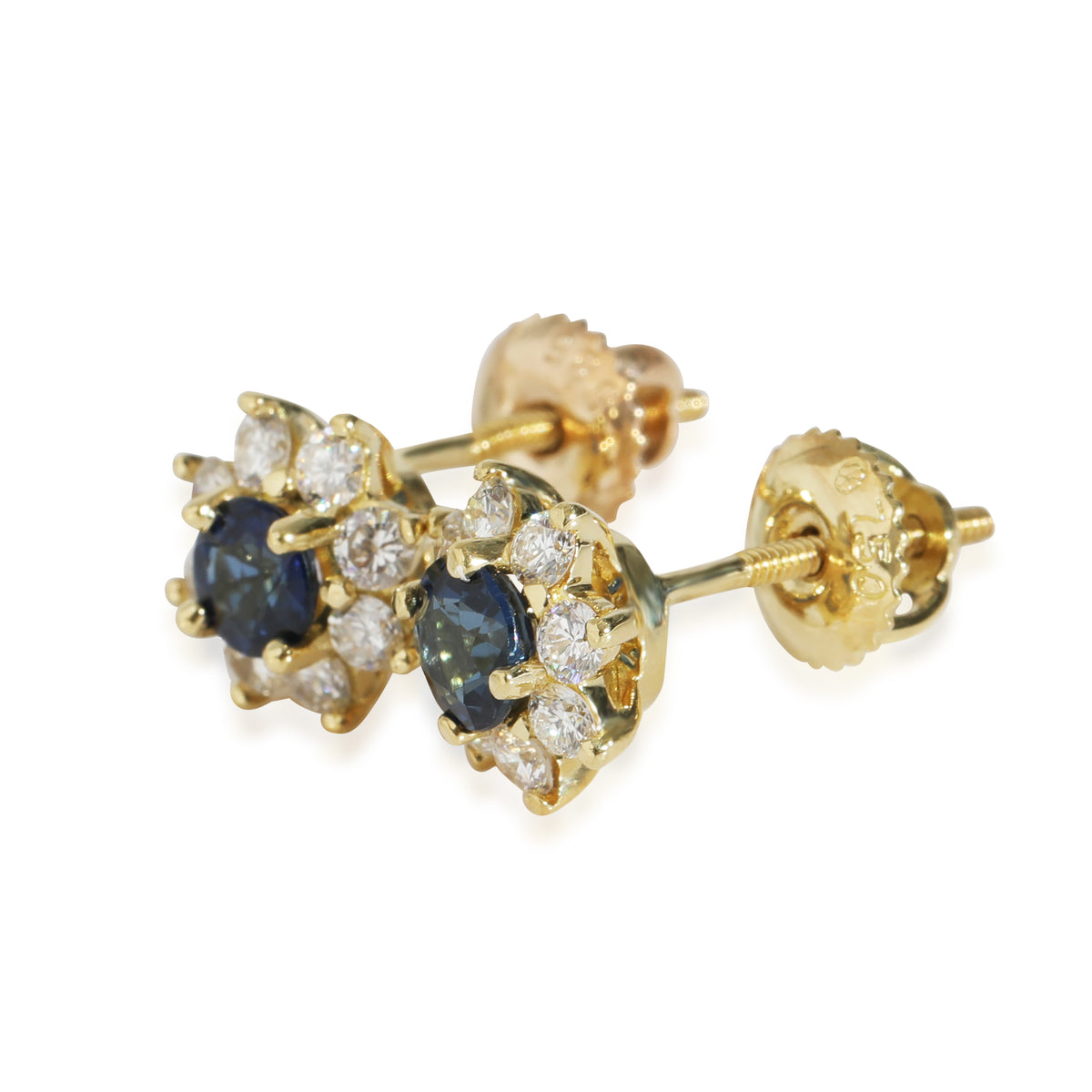 Vintage Sapphire Diamond Earrings in 18k Yellow Gold 0.48 CTW