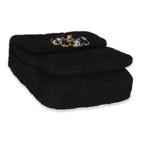 Black Wool Tweed Camellia Flower Mini Flap Bag