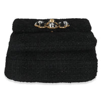 Black Wool Tweed Camellia Flower Mini Flap Bag