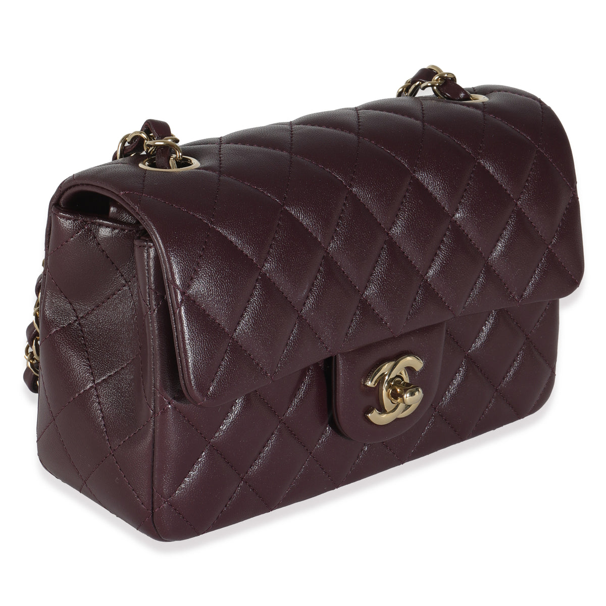 Dark Purple Quilted Lambskin Mini Rectangular Flap Bag