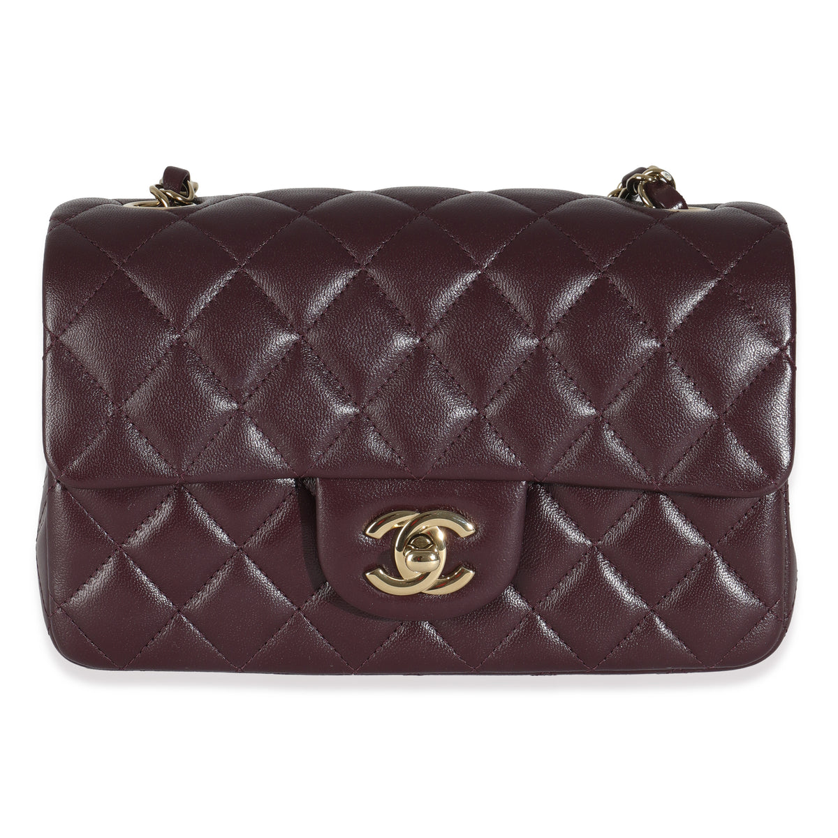 Dark Purple Quilted Lambskin Mini Rectangular Flap Bag
