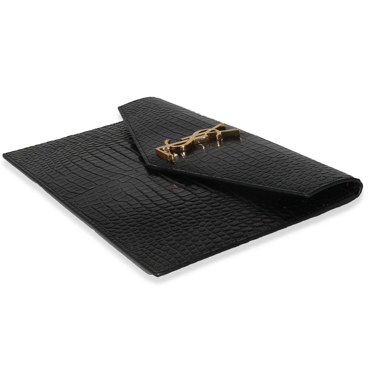 Black Croc Embossed Calfskin Uptown Clutch