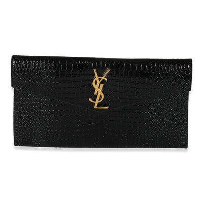 Black Croc Embossed Calfskin Uptown Clutch