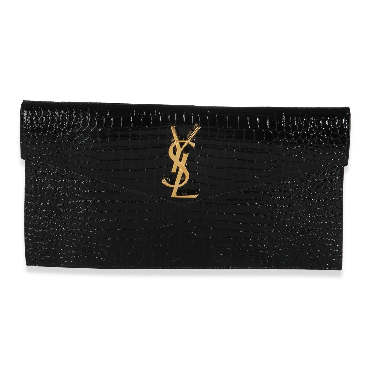 Black Croc Embossed Calfskin Uptown Clutch