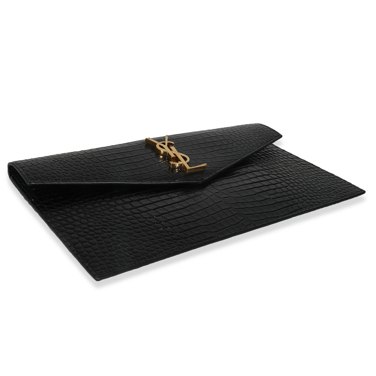 Black Croc Embossed Calfskin Uptown Clutch