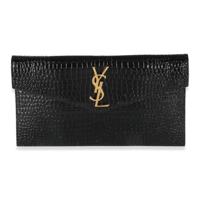 Black Croc Embossed Calfskin Uptown Clutch