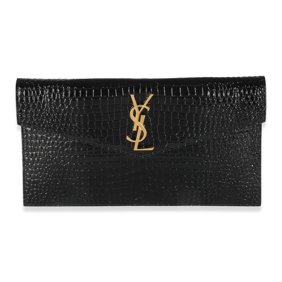 Black Croc Embossed Calfskin Uptown Clutch