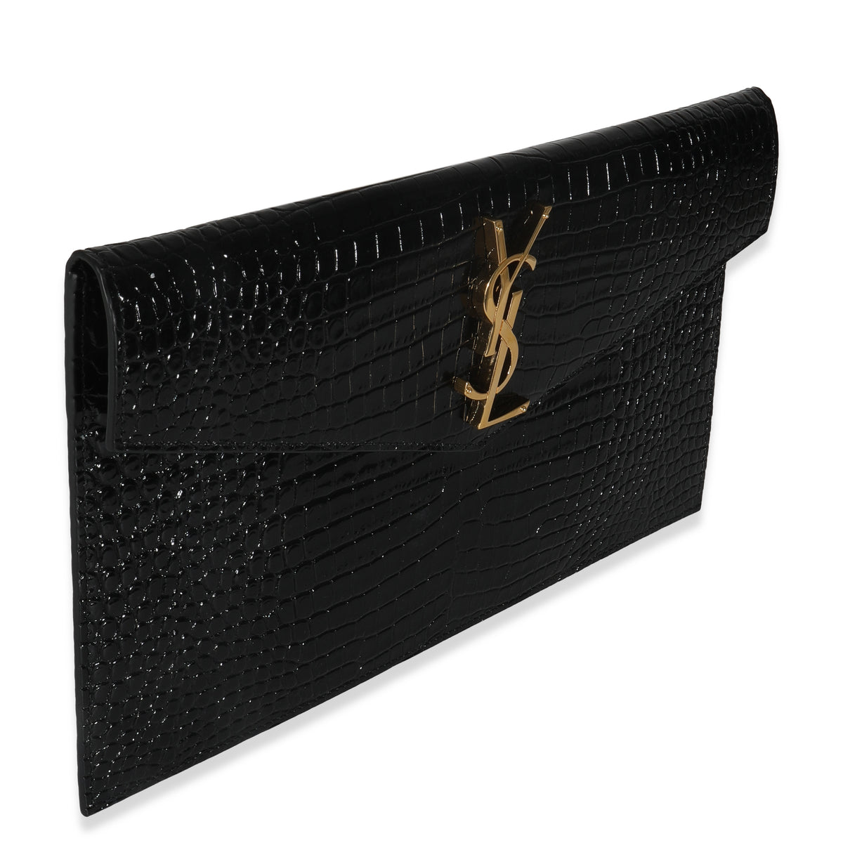 Black Croc Embossed Calfskin Uptown Clutch