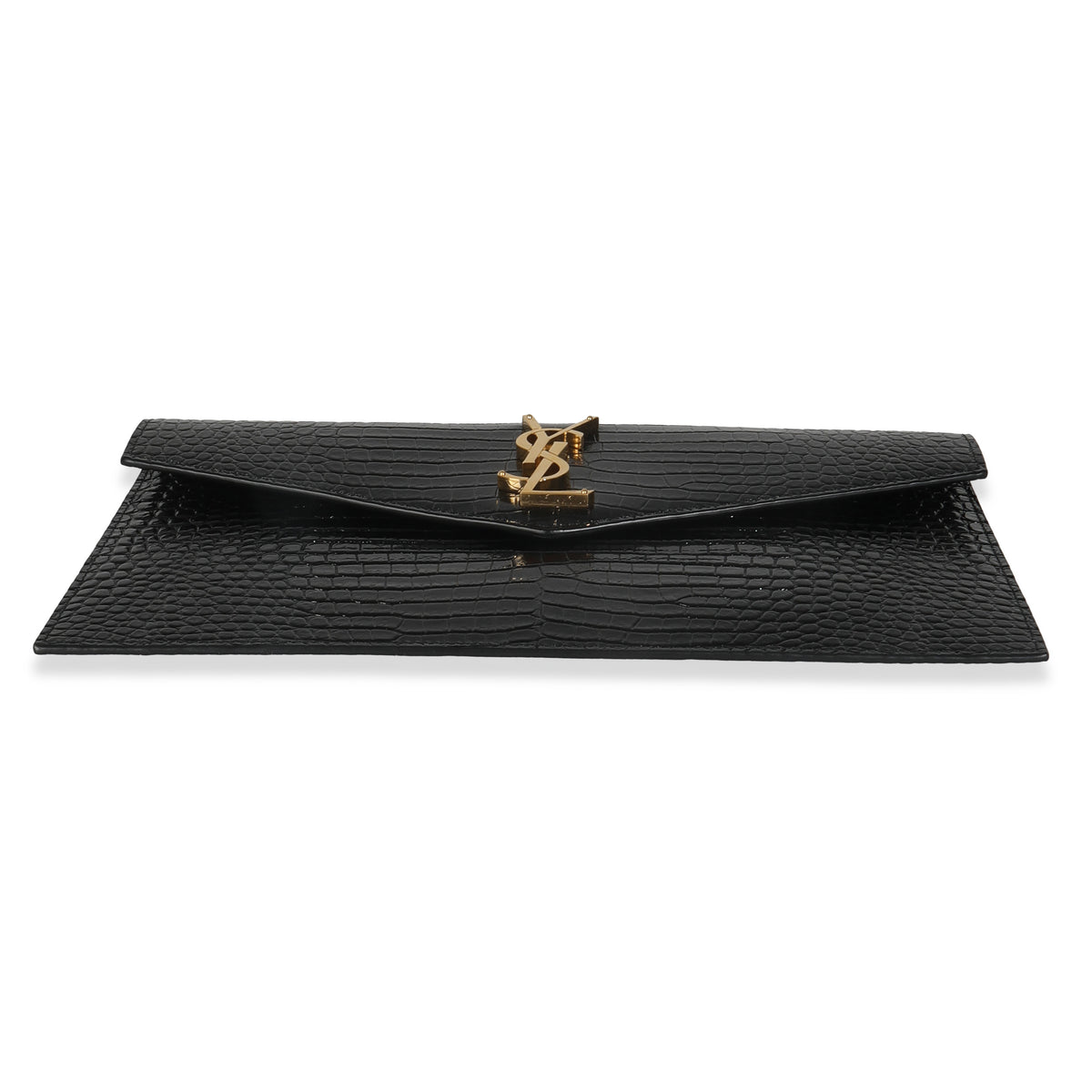 Black Croc Embossed Calfskin Uptown Clutch