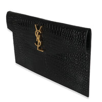 Black Croc Embossed Calfskin Uptown Clutch