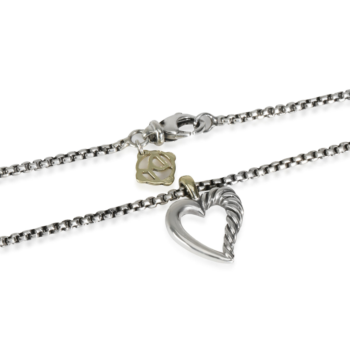 Yellow Gold & Sterling Silver  Cable Heart Pendant