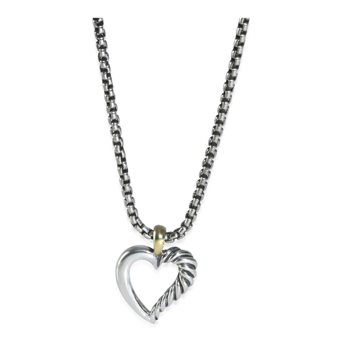 Yellow Gold & Sterling Silver  Cable Heart Pendant