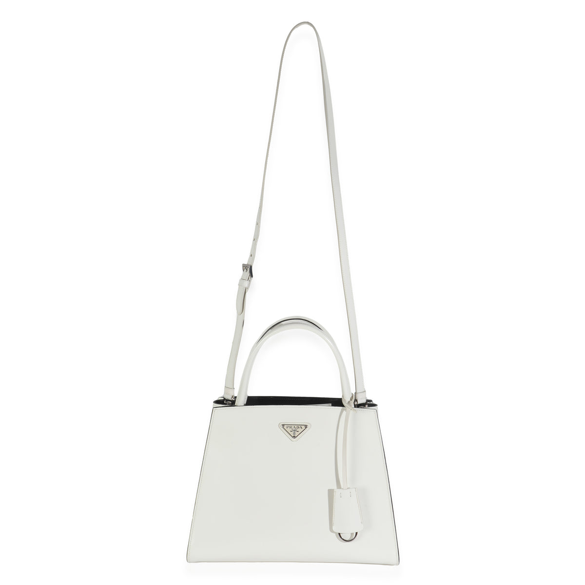 White Spazzolato Trapeze Logo Plaque Tote