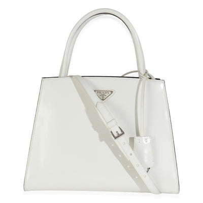 White Spazzolato Trapeze Logo Plaque Tote