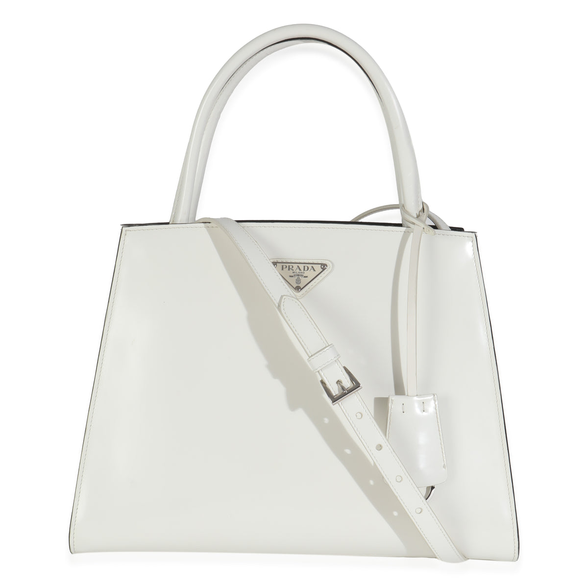 White Spazzolato Trapeze Logo Plaque Tote