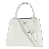 White Spazzolato Trapeze Logo Plaque Tote