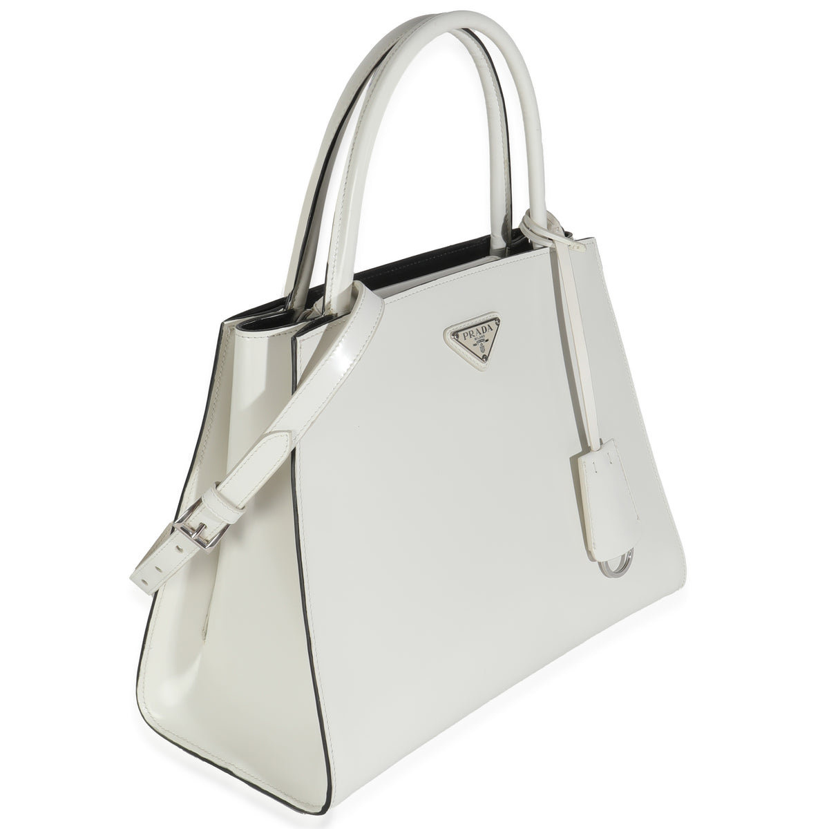 White Spazzolato Trapeze Logo Plaque Tote