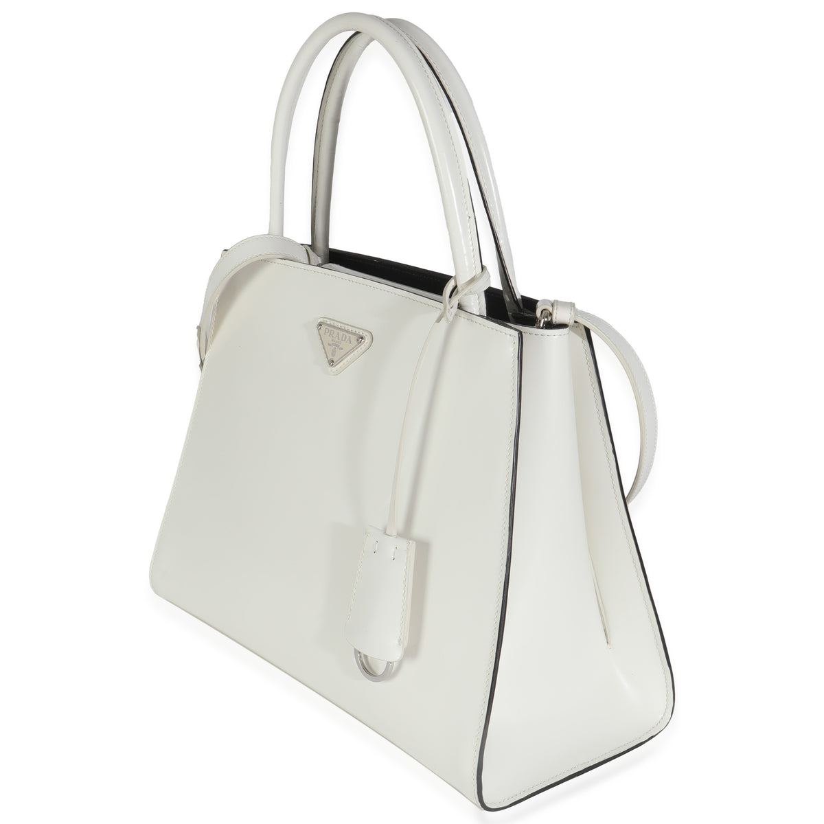 White Spazzolato Trapeze Logo Plaque Tote