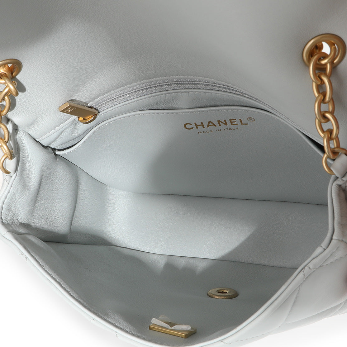 Light Blue Quilted Lambskin Jeweled Charm Me Square Flap Bag