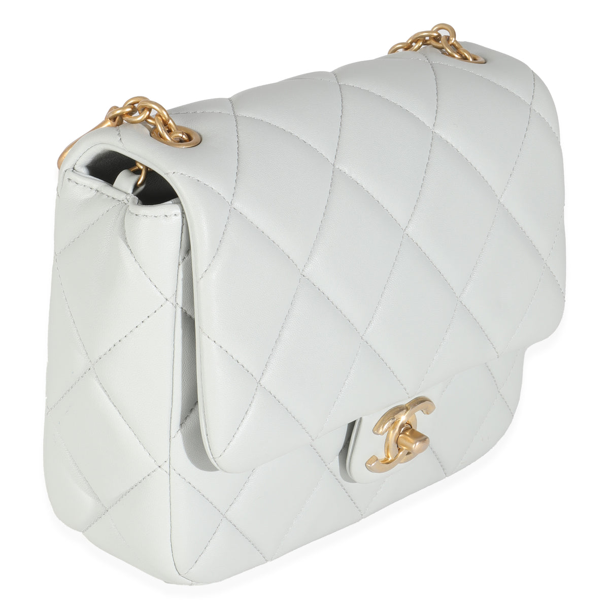 Light Blue Quilted Lambskin Jeweled Charm Me Square Flap Bag