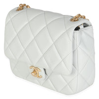 Light Blue Quilted Lambskin Jeweled Charm Me Square Flap Bag