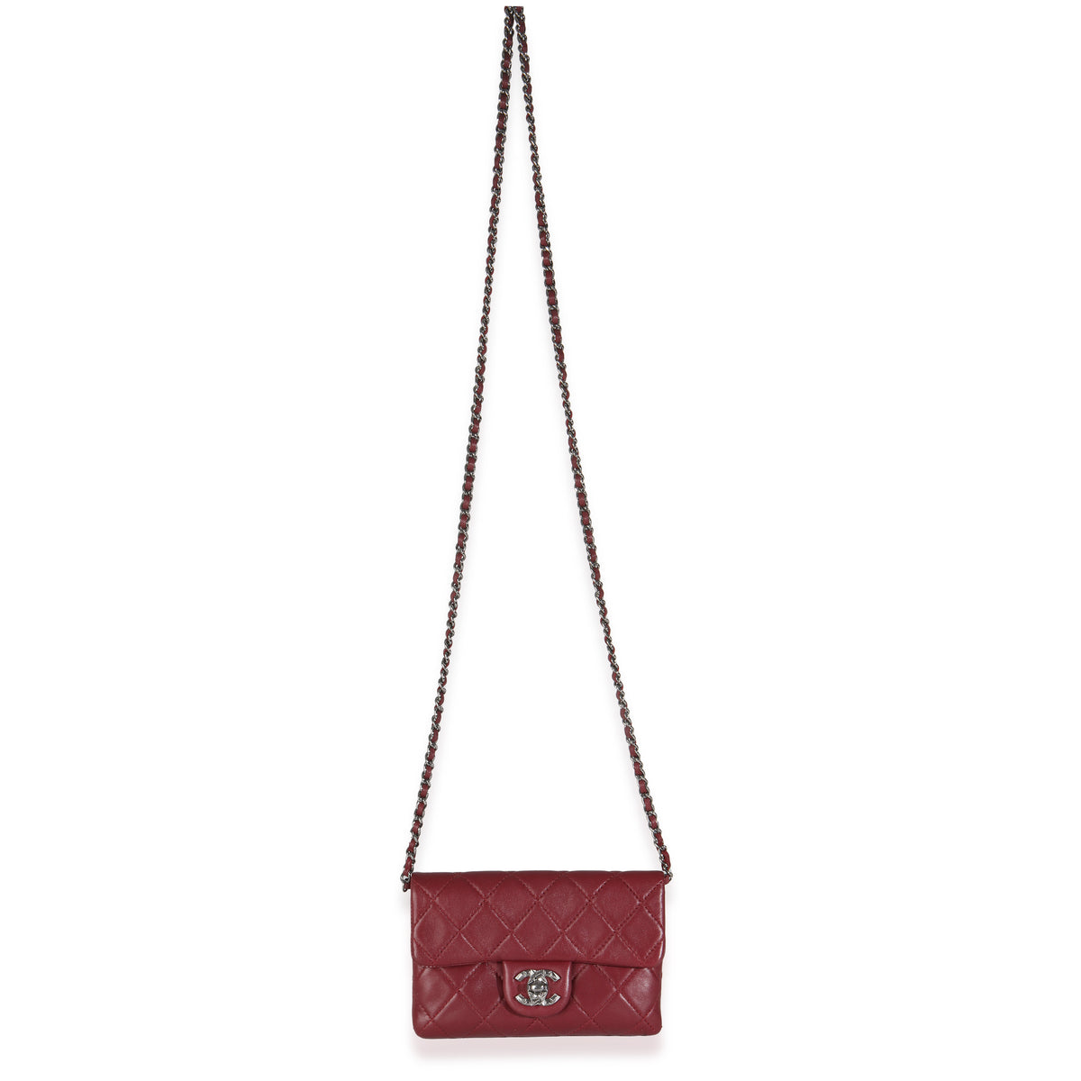 Burgundy Quilted Lambskin Mineral Nights Clutch On Chain