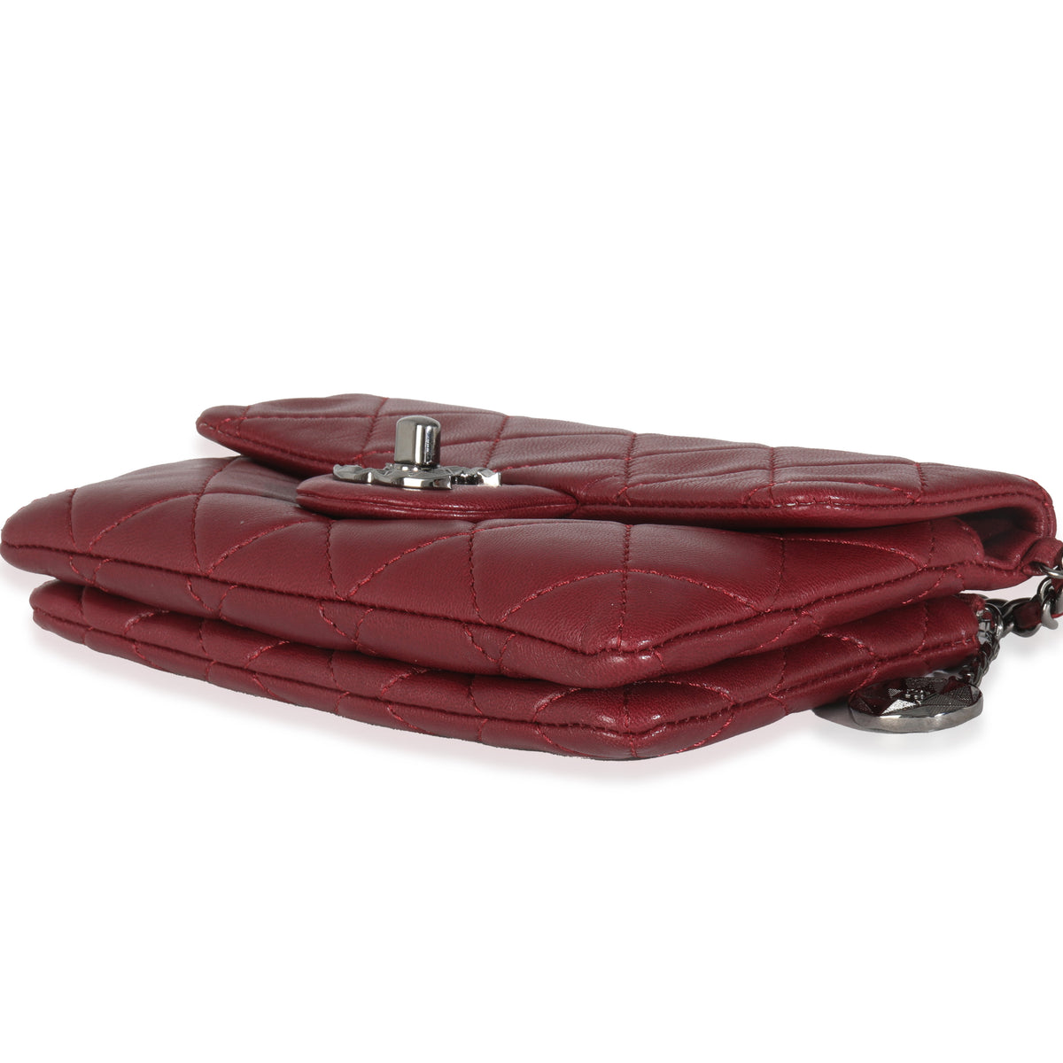 Burgundy Quilted Lambskin Mineral Nights Clutch On Chain