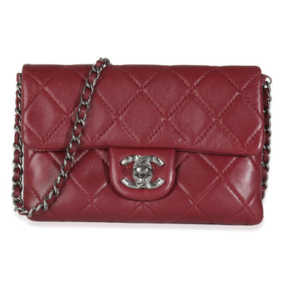 Burgundy Quilted Lambskin Mineral Nights Clutch On Chain