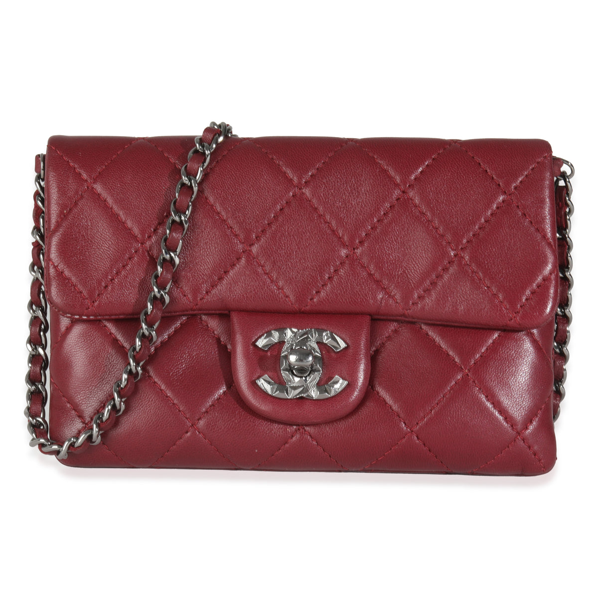 Burgundy Quilted Lambskin Mineral Nights Clutch On Chain