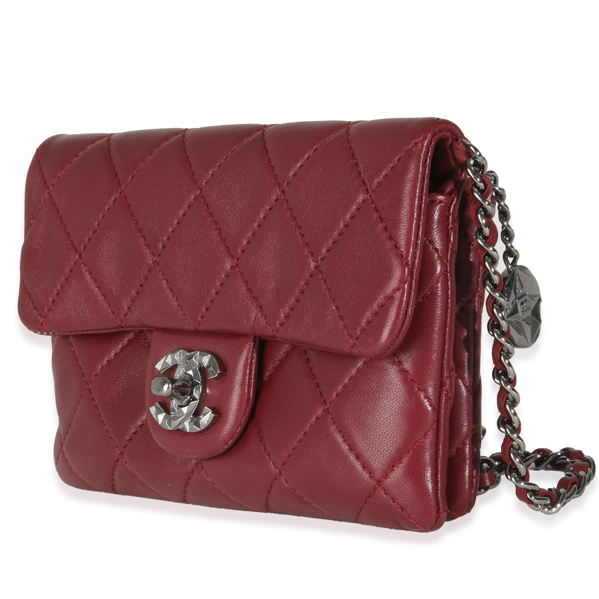 Burgundy Quilted Lambskin Mineral Nights Clutch On Chain