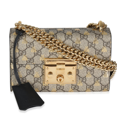 Black GG Supreme Canvas Bees Small Padlock Chain Bag