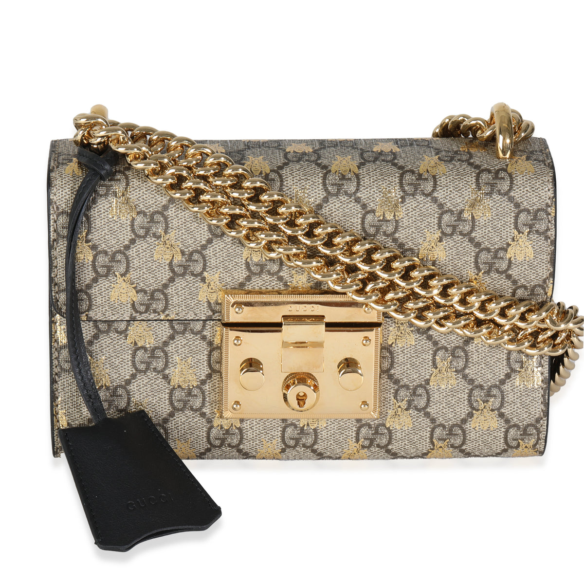 Black GG Supreme Canvas Bees Small Padlock Chain Bag