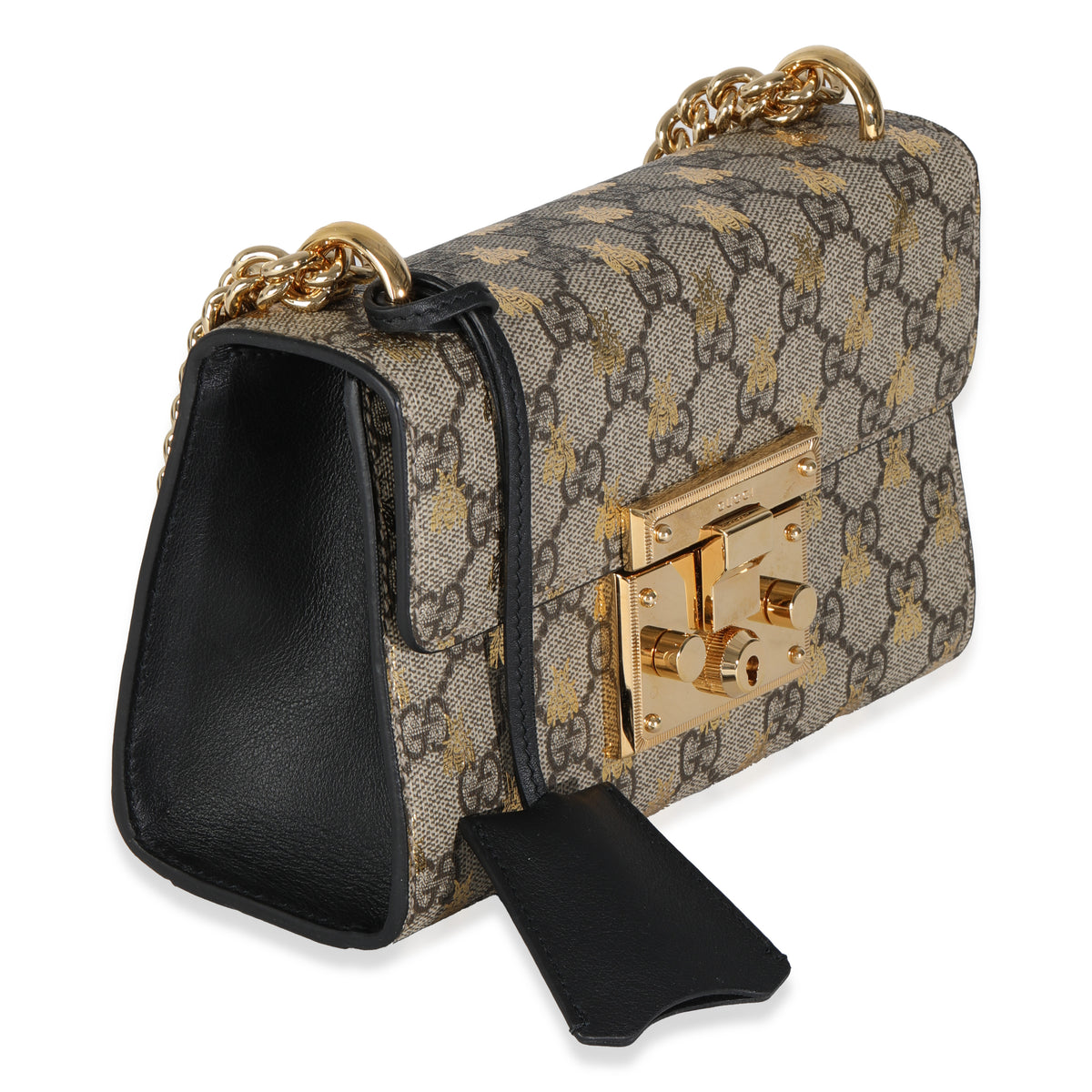 Black GG Supreme Canvas Bees Small Padlock Chain Bag