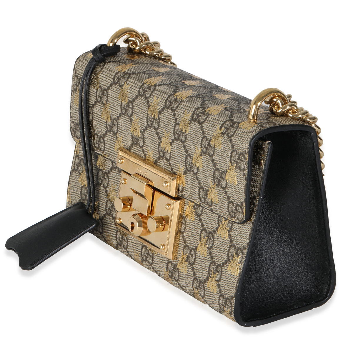 Black GG Supreme Canvas Bees Small Padlock Chain Bag