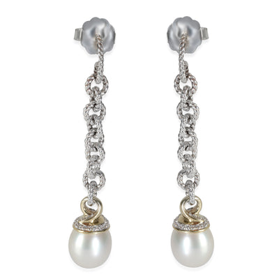 Yellow Gold & Sterling Silver Pearl and Diamond Earrings