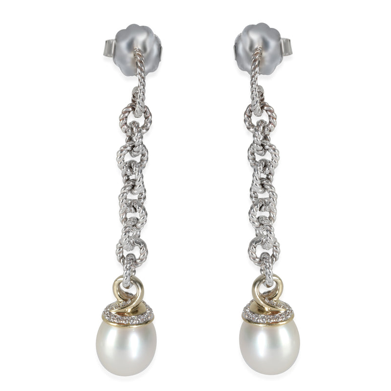 Yellow Gold & Sterling Silver Pearl and Diamond Earrings