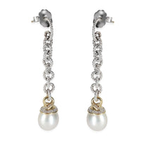 Yellow Gold & Sterling Silver Pearl and Diamond Earrings