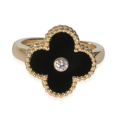 Yellow Gold Onyx and Diamond Vintage Alhambra Ring