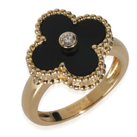 Yellow Gold Onyx and Diamond Vintage Alhambra Ring