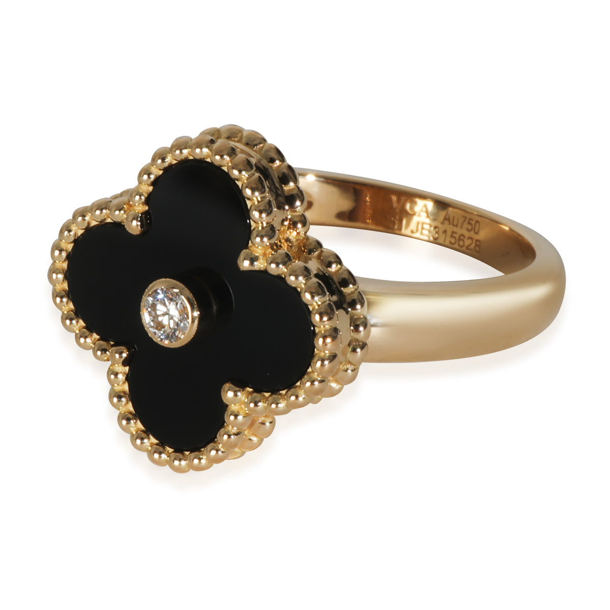 Yellow Gold Onyx and Diamond Vintage Alhambra Ring