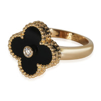 Yellow Gold Onyx and Diamond Vintage Alhambra Ring