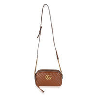 Cuir Glazed Calfskin Matelasse Diagonal Small GG Marmont Shoulder Bag