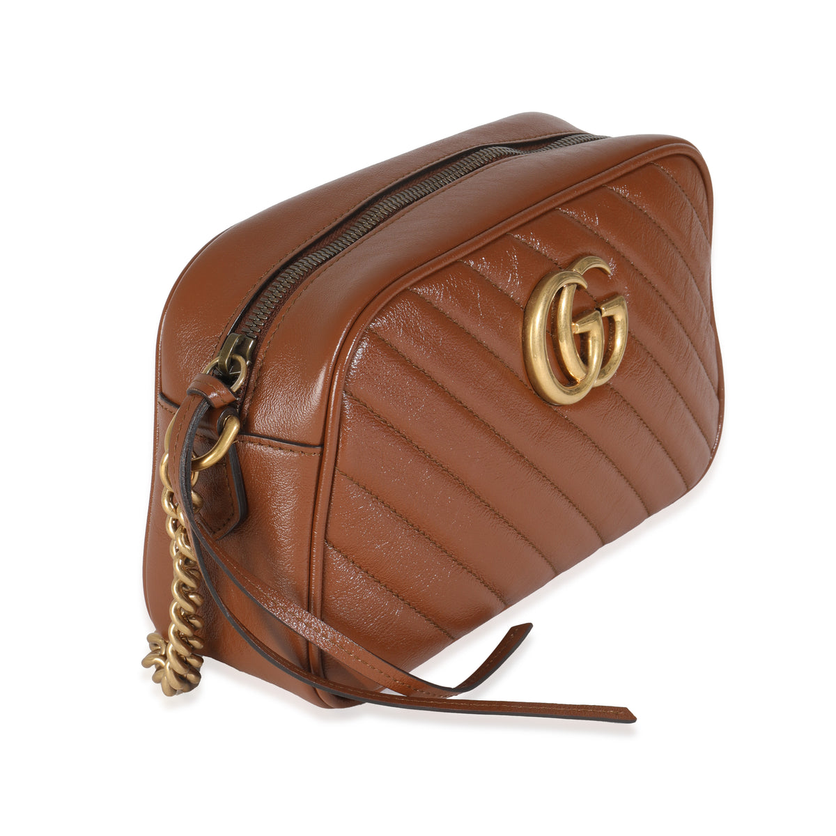 Cuir Glazed Calfskin Matelasse Diagonal Small GG Marmont Shoulder Bag